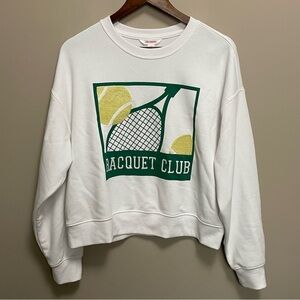 Joe Fresh White and Green Racquet Club Sweatshirt Tennis Women’s Large